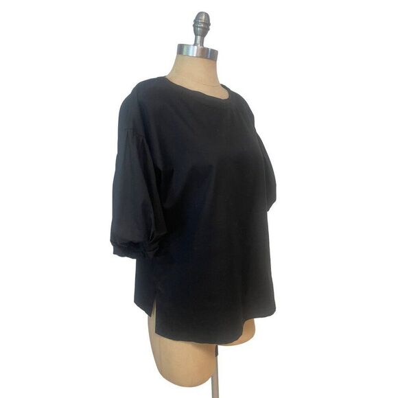 Fitzroy & Willa Black Short Puff Sleeve Top Medium 100% cotton - Picture 2 of 5
